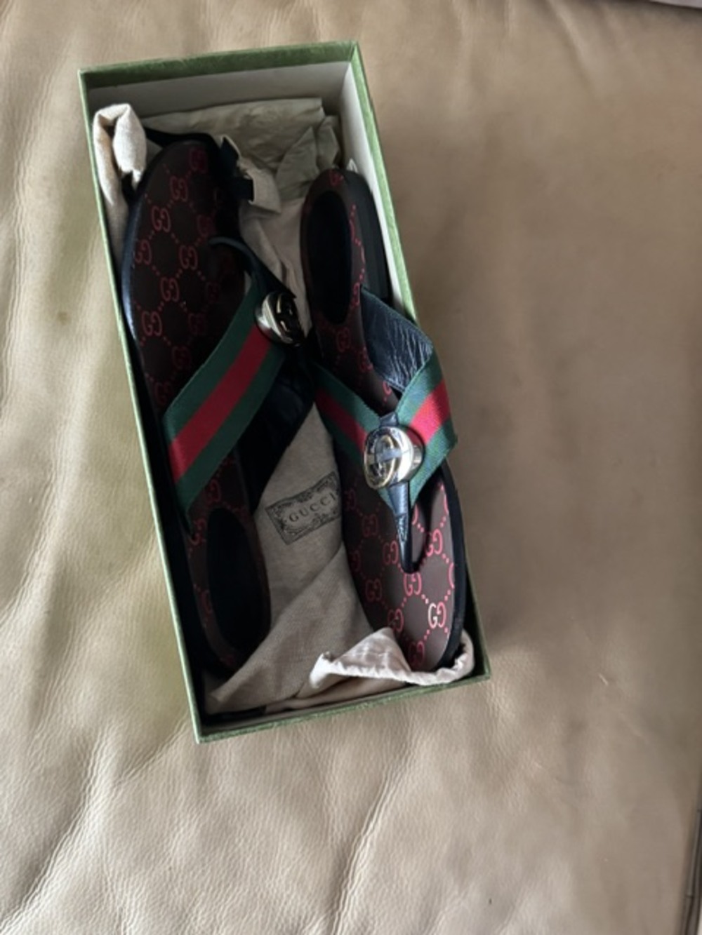 Gucci Web Accent Flip Flops